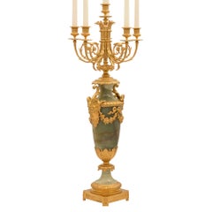 Pair of French 19th Century Louis XVI Style Green Onyx and Ormolu Candelabras