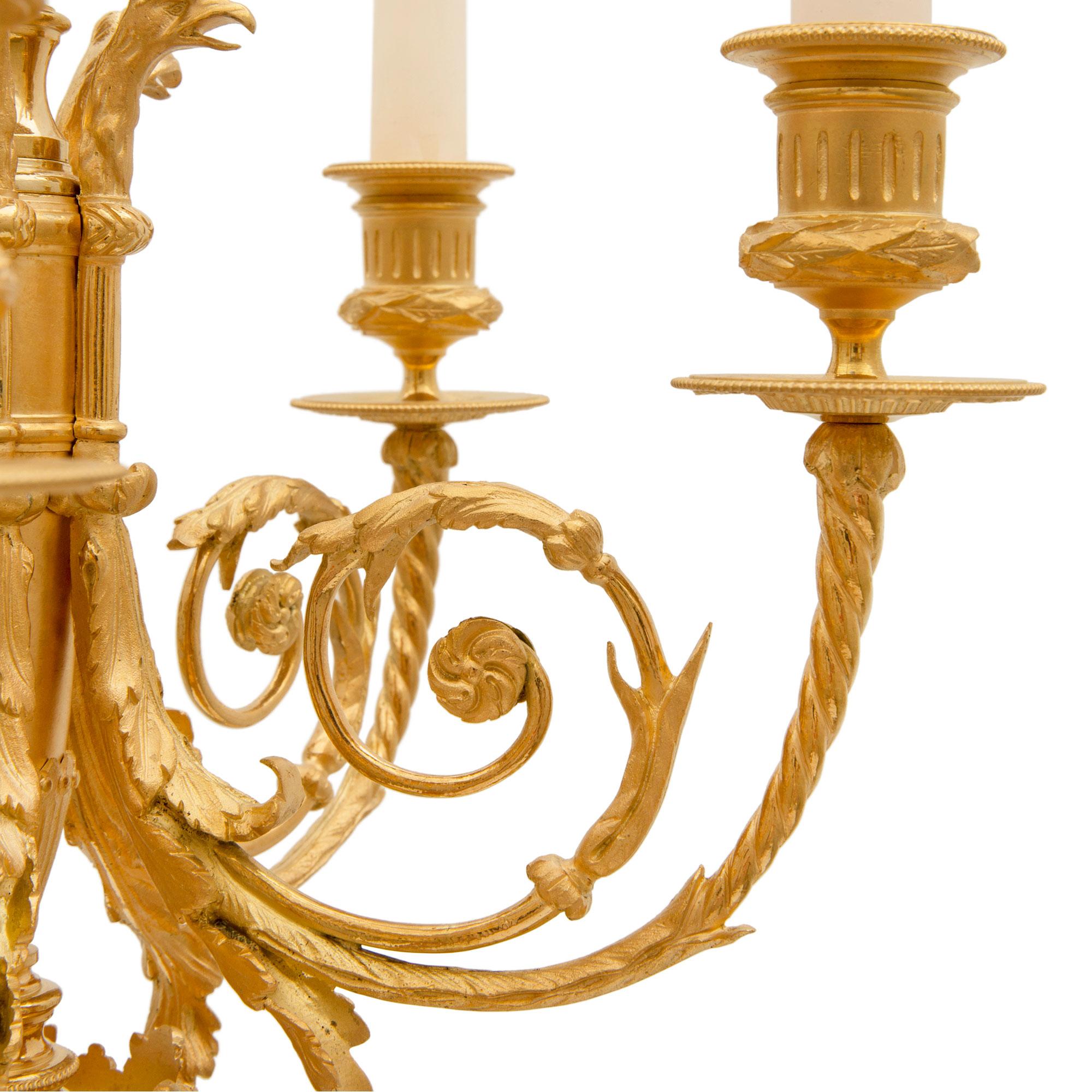 Pair of French 19th Century Louis XVI Style Green Onyx and Ormolu Candelabras For Sale 1
