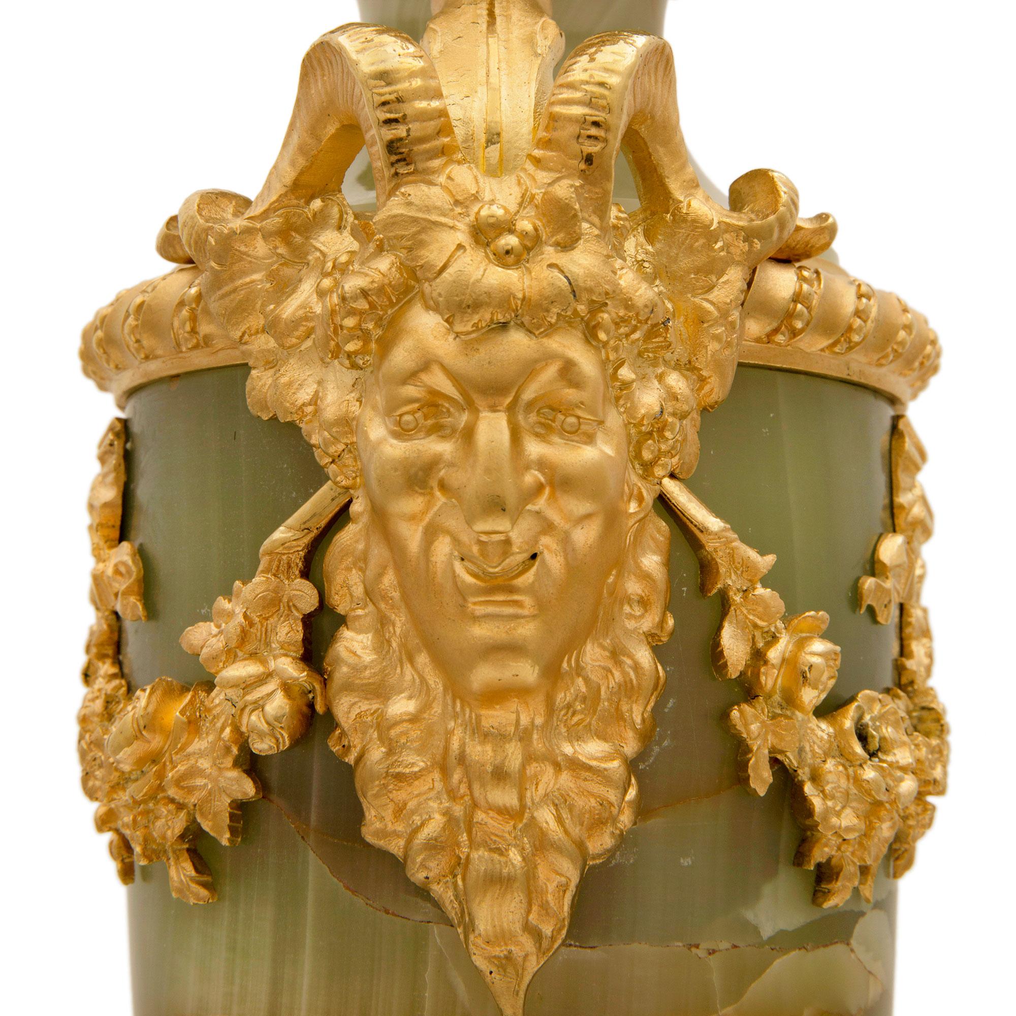 Pair of French 19th Century Louis XVI Style Green Onyx and Ormolu Candelabras For Sale 3