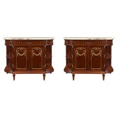 Paire de buffets de style Louis XVI du 19ème siècle en acajou et marbre