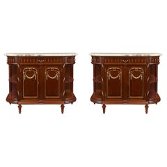 Antique Pair of French 19th Century Louis XVI Style Mahogany and Marble Buffets