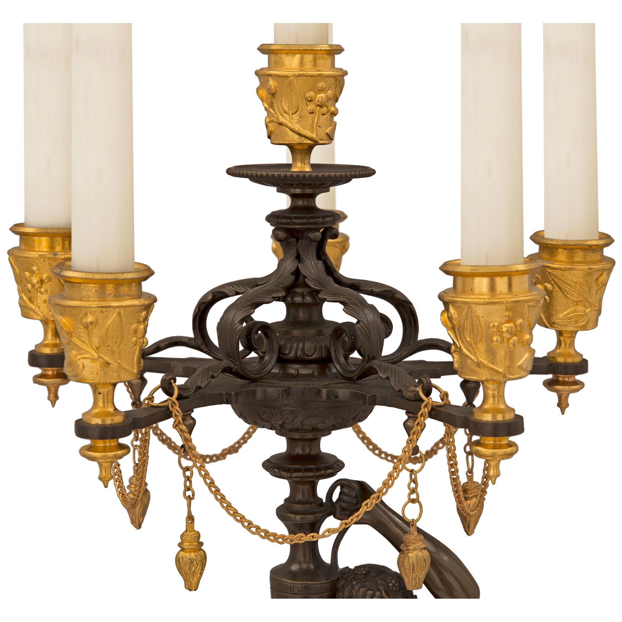 Pair of French 19th Century Louis XVI Style Marble and Bronze Candelabras For Sale 1