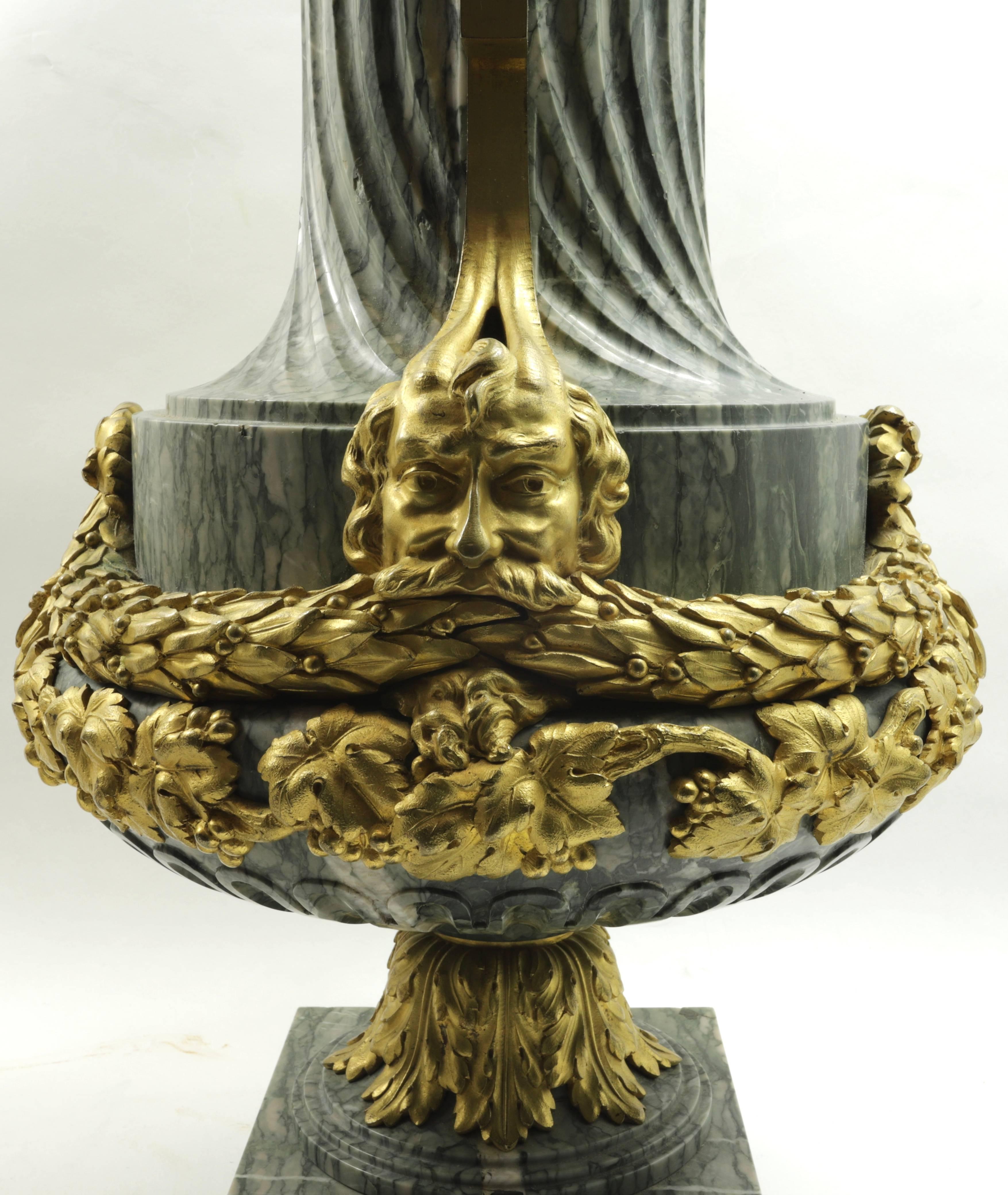 Pair French 19th Century Louis XVI Style Marble and Gilt Bronze Urns (Französisch)