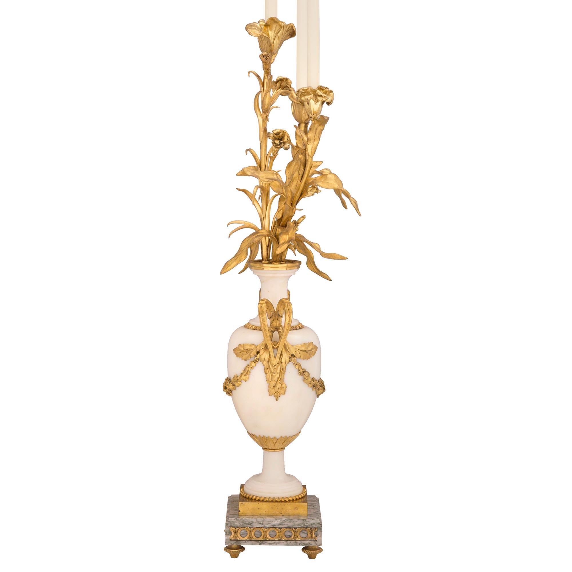 Belle Époque Pair of French 19th Century Louis XVI Style Marble and Ormolu Candelabras For Sale