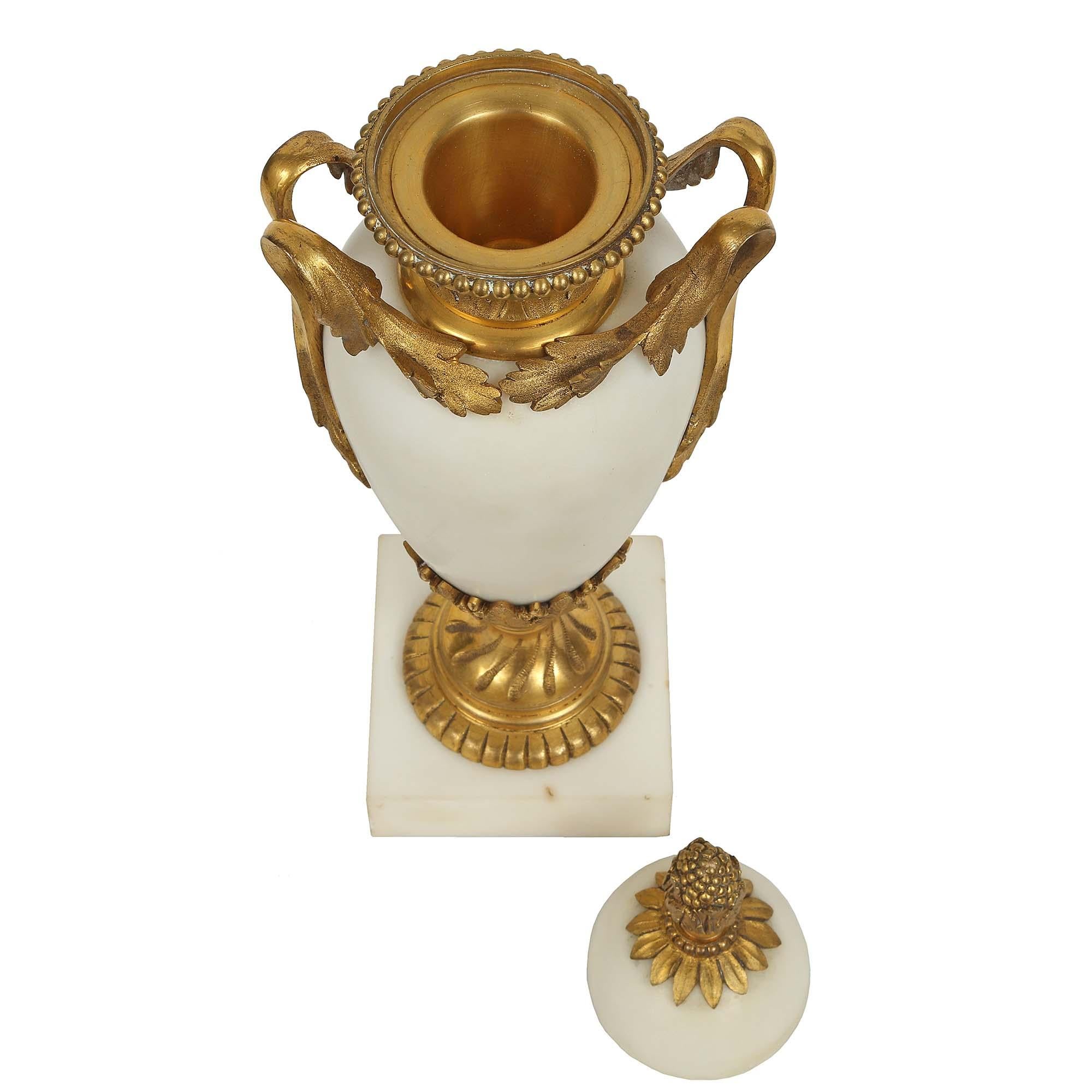 Pair of French 19th Century Louis XVI Style Marble and Ormolu Cassolettes For Sale 2
