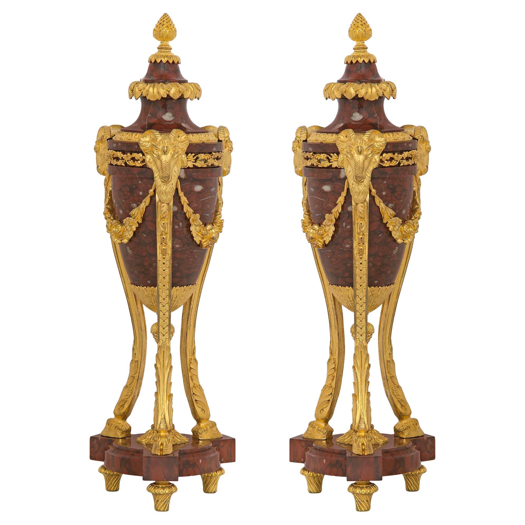 Pair of French 19th Century Louis XVI Style Marble and Ormolu Cassolettes
