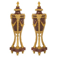 Pair of French 19th Century Louis XVI Style Marble and Ormolu Cassolettes