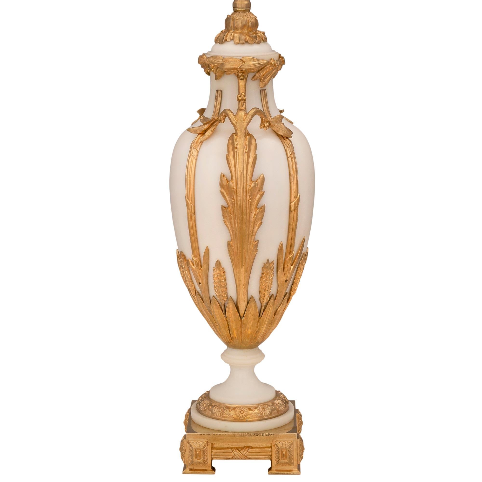 Pair of French 19th Century Louis XVI Style Marble and Ormolu Lamps In Good Condition In West Palm Beach, FL