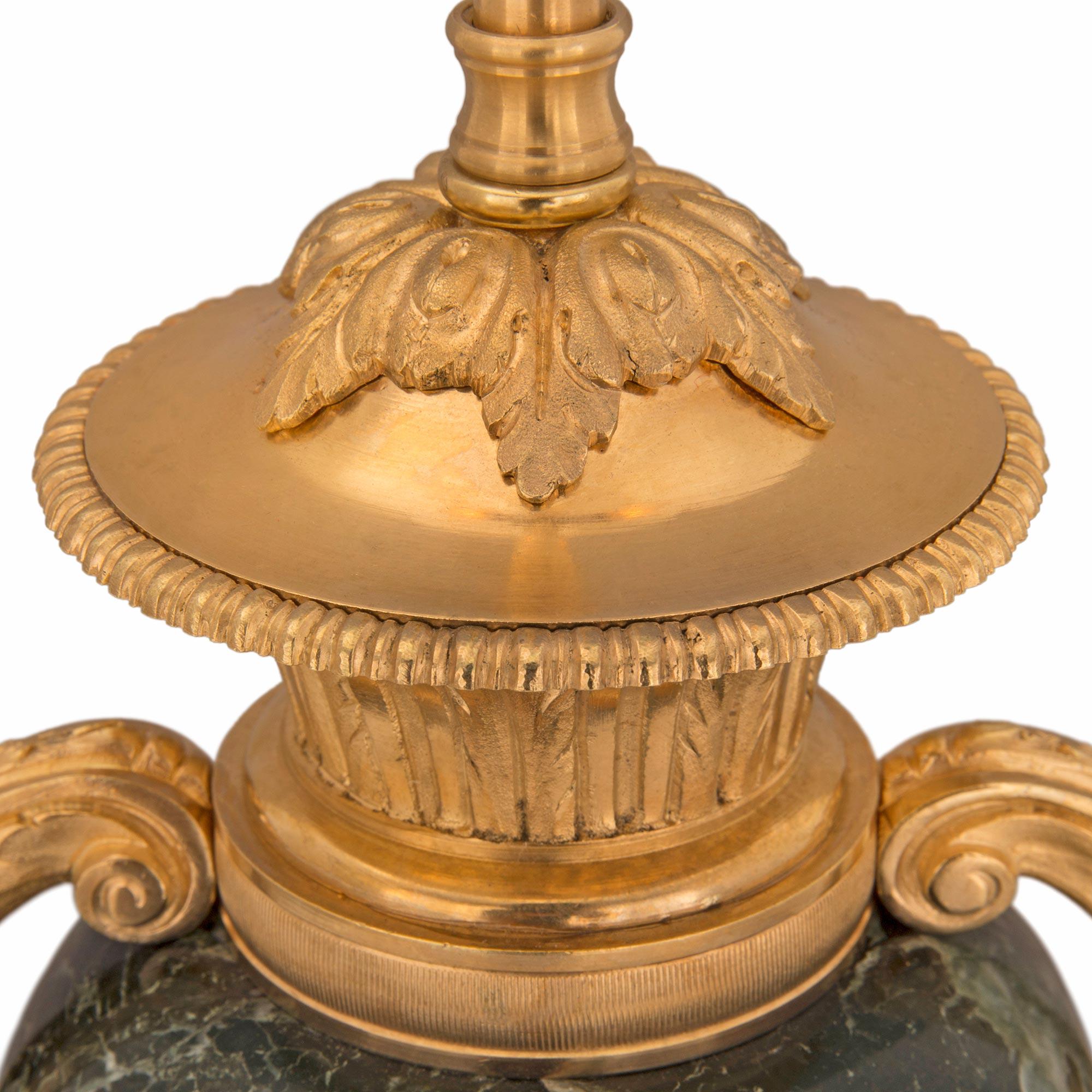 Pair of French 19th Century Louis XVI Style Marble and Ormolu Lamps In Good Condition For Sale In West Palm Beach, FL