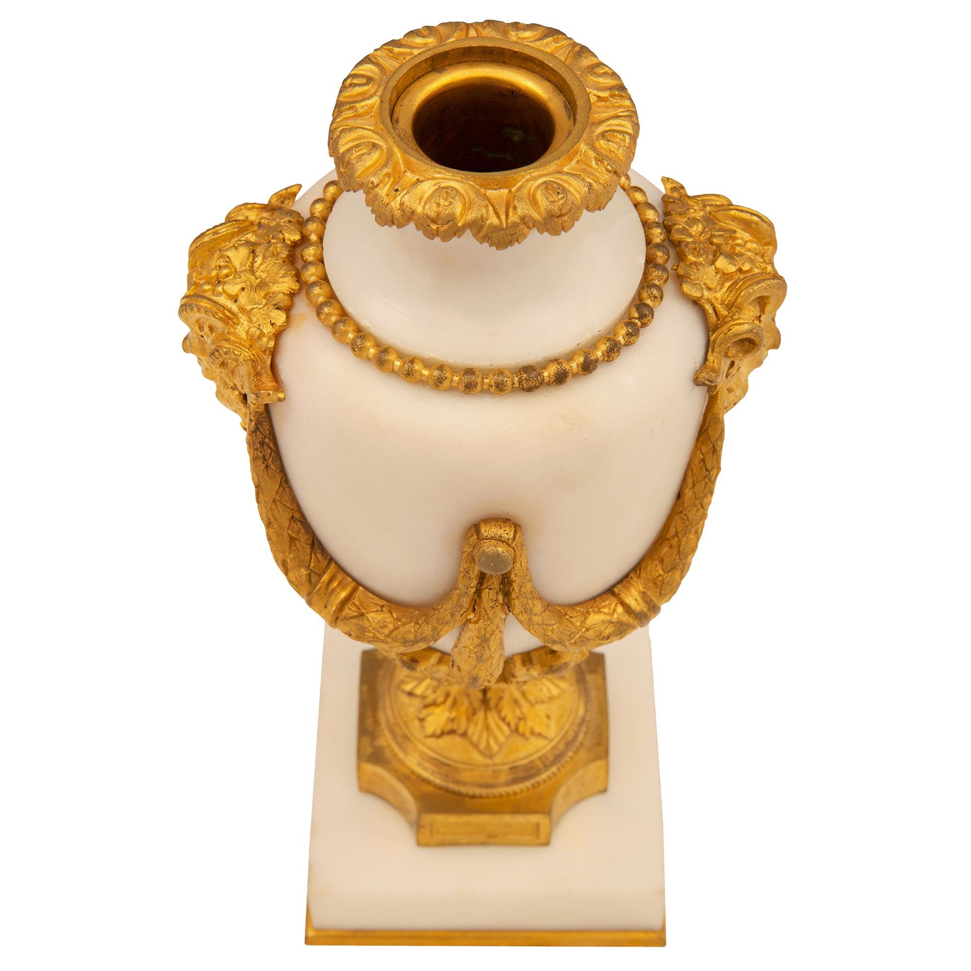 Pair of French 19th Century Louis XVI Style Marble and Ormolu Lidded Casolettes For Sale 2