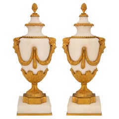 Pair of French 19th Century Louis XVI Style Marble and Ormolu Lidded Casolettes