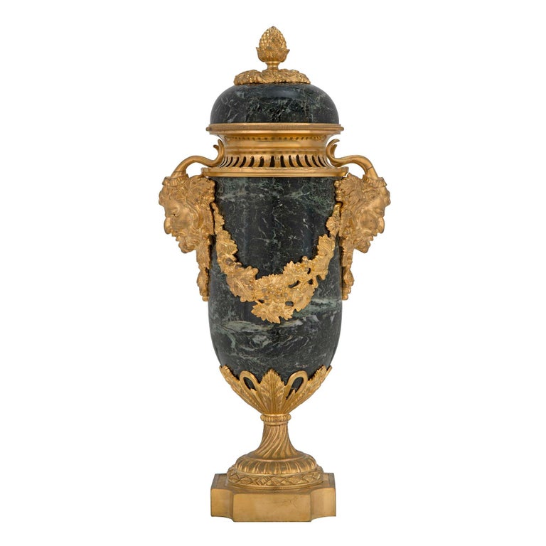 Pair of French 19th Century Louis XVI Style Marble and Ormolu Lidded Urns In Good Condition For Sale In West Palm Beach, FL