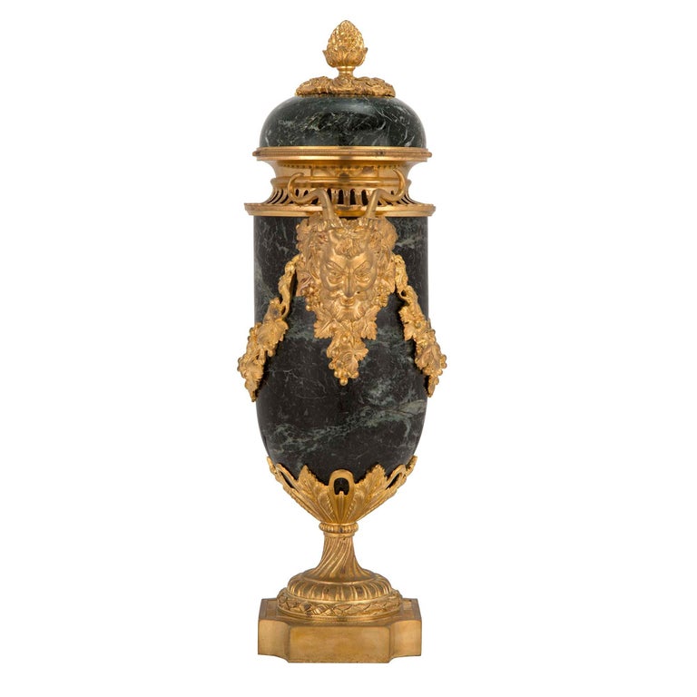 Pair of French 19th Century Louis XVI Style Marble and Ormolu Lidded Urns For Sale 1