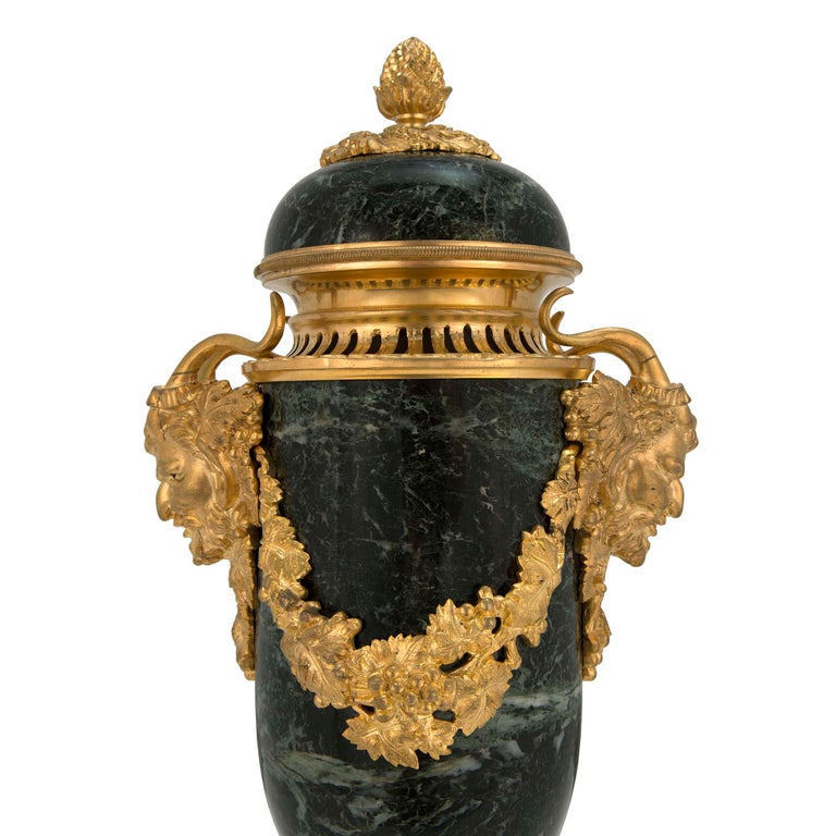 Pair of French 19th Century Louis XVI Style Marble and Ormolu Lidded Urns For Sale 2