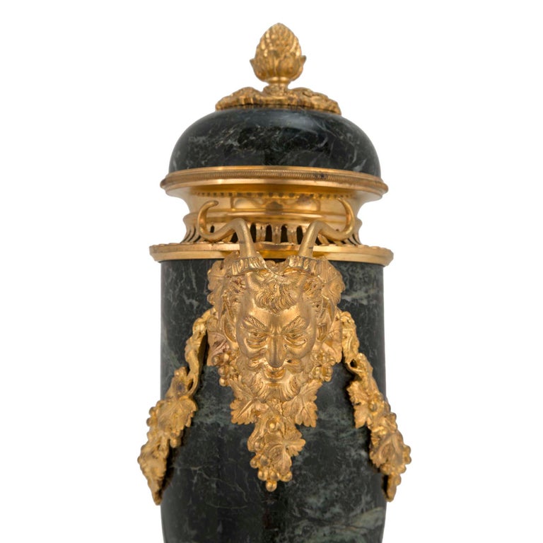 Pair of French 19th Century Louis XVI Style Marble and Ormolu Lidded Urns For Sale 3