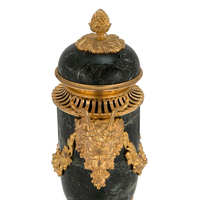 Pair of French 19th Century Louis XVI Style Marble and Ormolu Lidded Urns For Sale 4