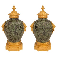 Pair of French 19th Century Louis XVI Style Marble and Ormolu Lidded Urns