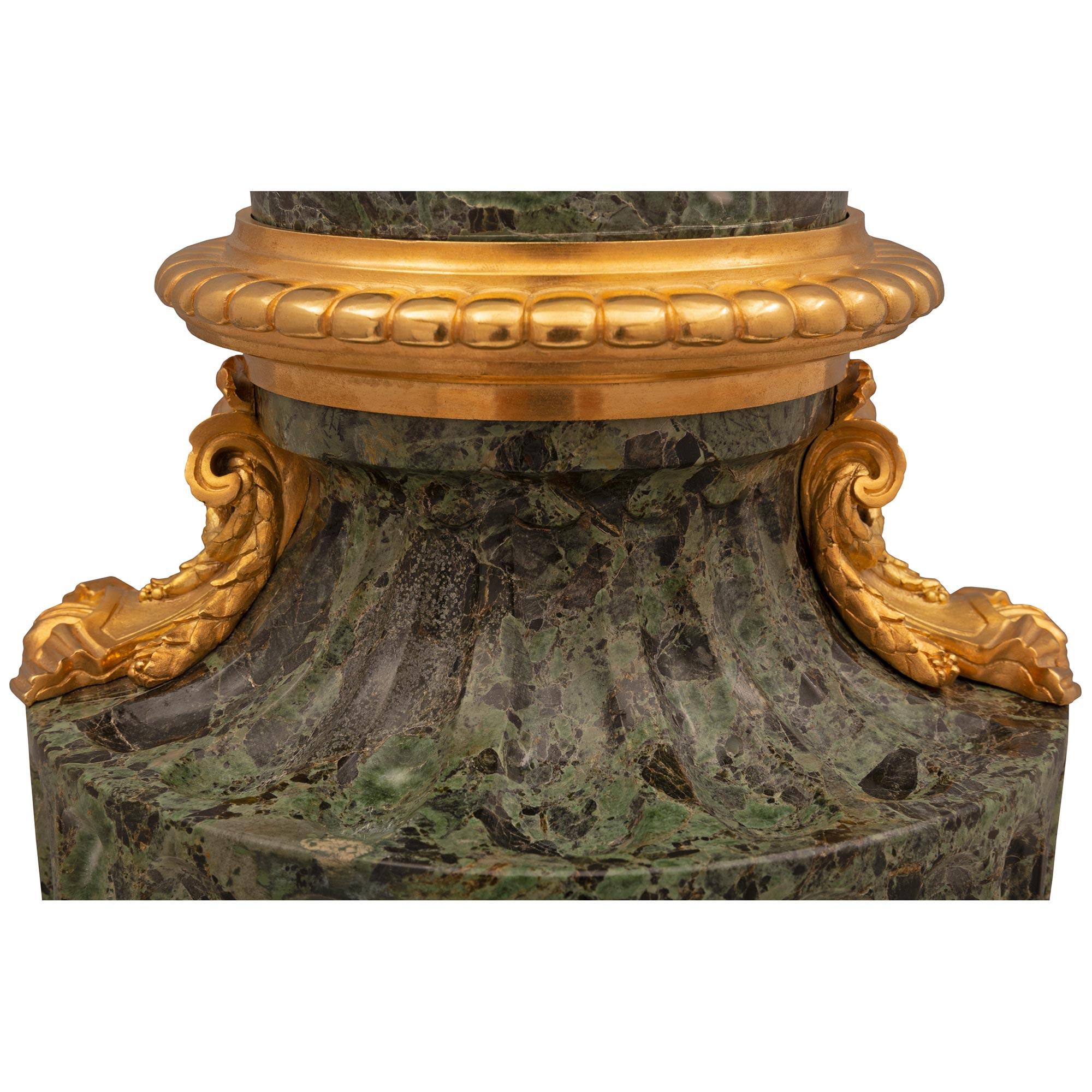 Pair of French 19th Century Louis XVI Style Marble and Ormolu Urns For Sale 2