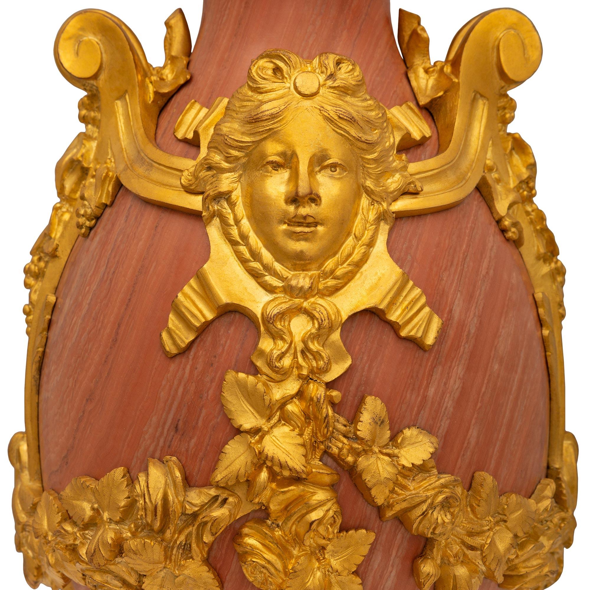 Paire d'urnes de style Louis XVI du 19ème siècle en marbre et bronze doré en vente 1