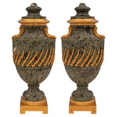 Pair of French 19th Century Louis XVI Style Marble and Ormolu Urns