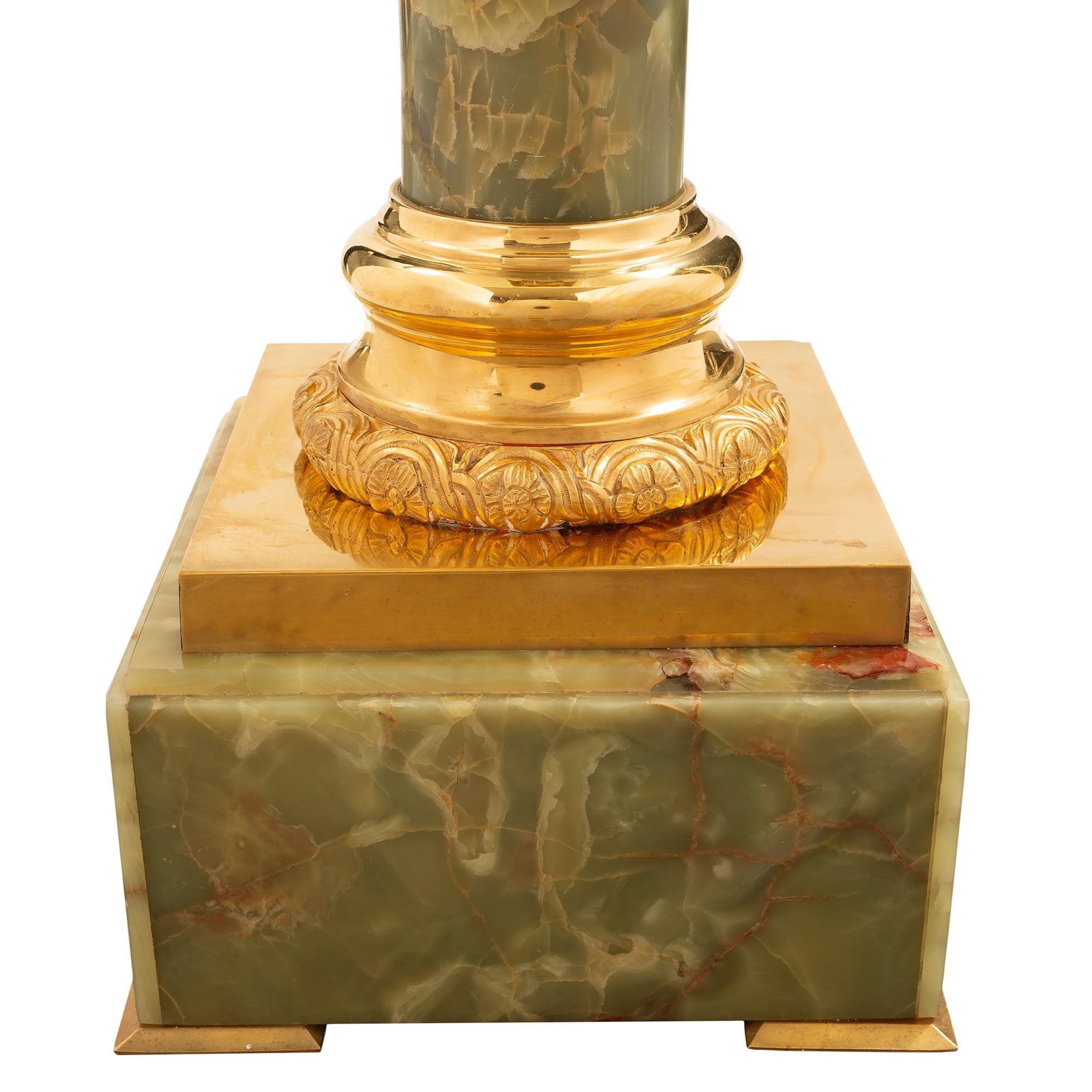 Pair of French 19th Century Louis XVI Style Onyx and Ormolu Pedestal Columns For Sale 1
