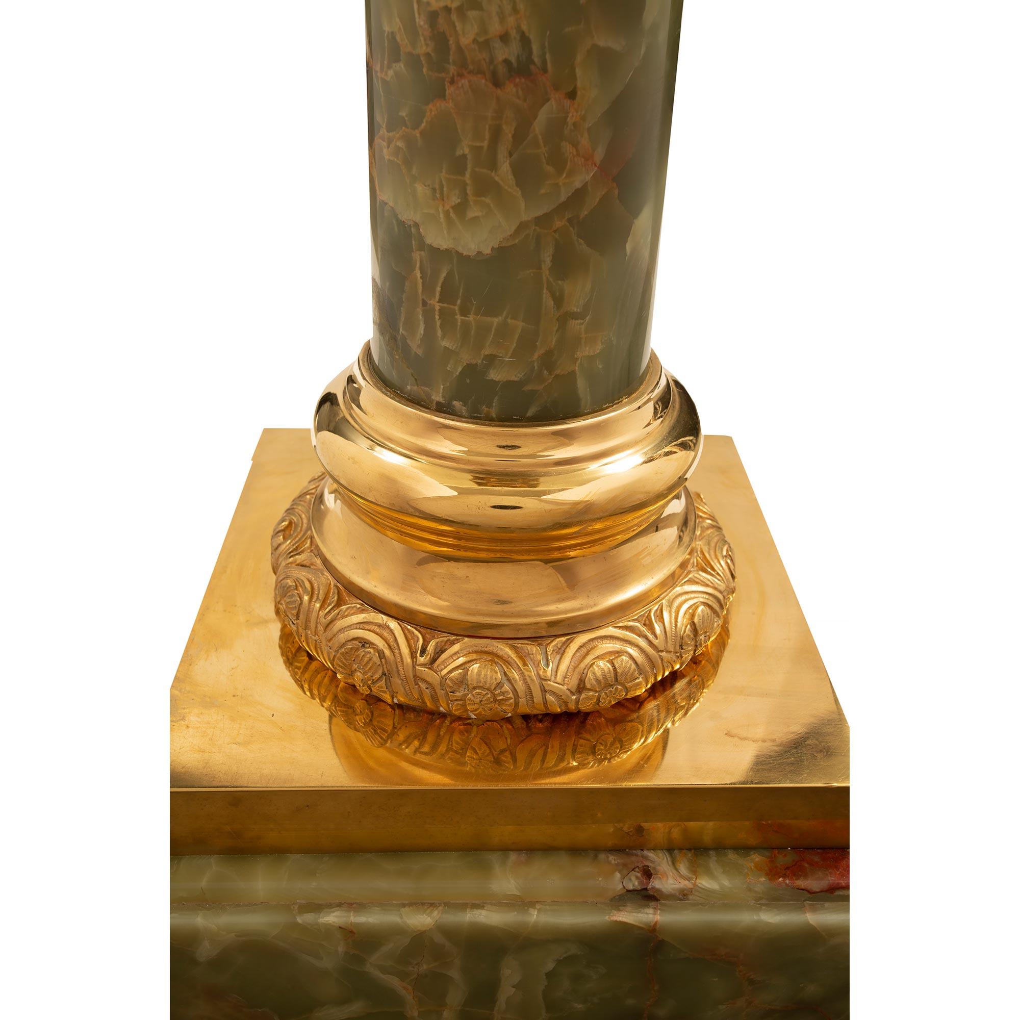 Pair of French 19th Century Louis XVI Style Onyx and Ormolu Pedestal Columns For Sale 3