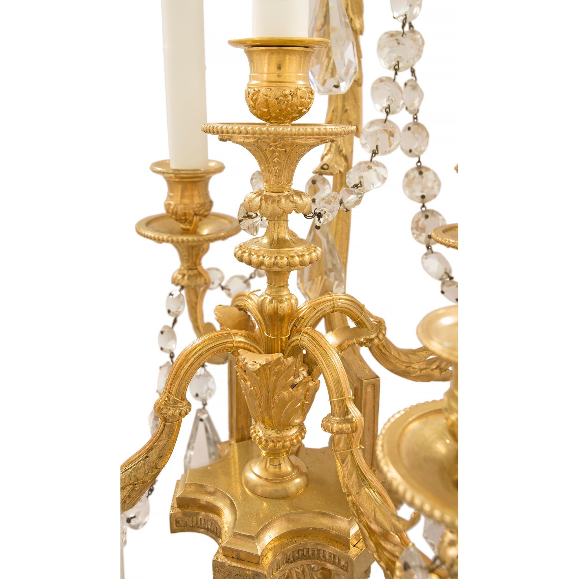 Pair of French 19th Century Louis XVI Style Ormolu and Baccarat Crystal Sconces 4