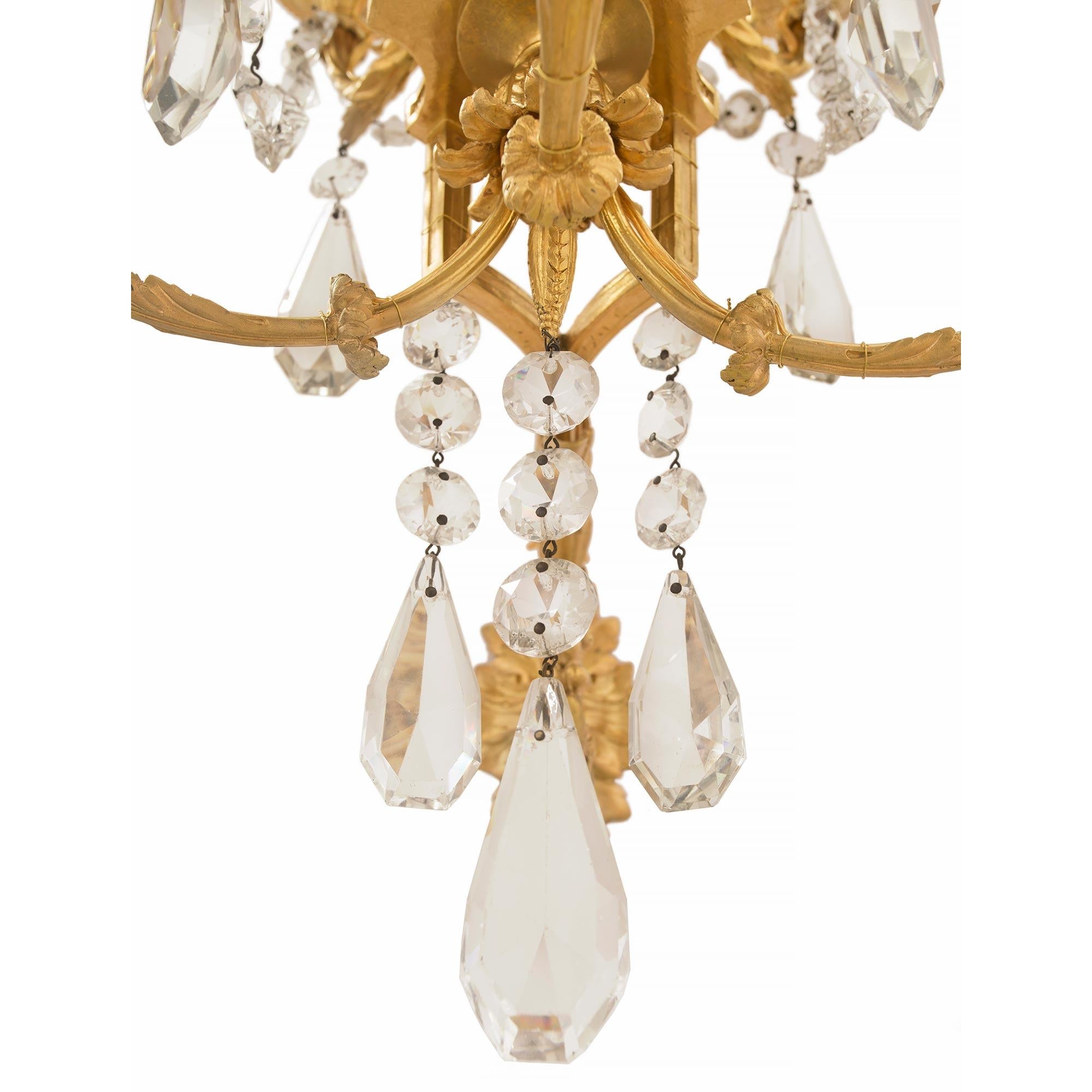 Pair of French 19th Century Louis XVI Style Ormolu and Baccarat Crystal Sconces 5