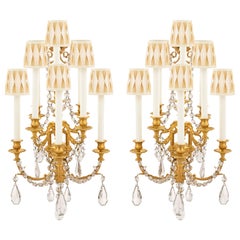 Pair of French 19th Century Louis XVI Style Ormolu and Baccarat Crystal Sconces