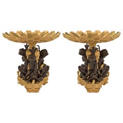 Pair of French 19th Century Louis XVI Style Ormolu and Bronze Centerpieces