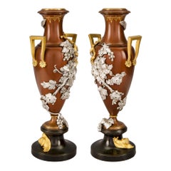 Pair of French 19th Century Louis XVI Style Ormolu and Bronze Urns