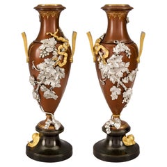 Pair of French 19th Century Louis XVI Style Ormolu and Bronze Urns