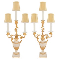 Antique Pair of French 19th Century Louis XVI Style Ormolu and Carrara Marble Lamps