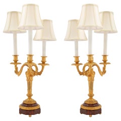 Antique Pair of French 19th Century Louis XVI Style Ormolu and Marble Candelabras Lamps