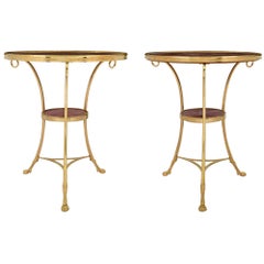 Pair of French 19th Century Louis XVI Style Ormolu and Marble Guéridon Tables