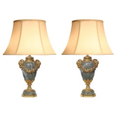 Pair of French 19th Century Louis XVI Style Ormolu and Marble Lamps