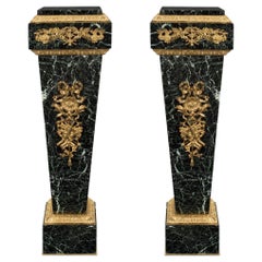 Pair of French 19th Century Louis XVI Style Ormolu and Marble Pedestal