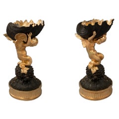 Pair of French 19th Century Louis XVI Style Ormolu and Patinated Bronze Tazzas