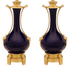 Pair of French 19th Century Louis XVI Style Ormolu and Sèvres Porcelain Lamps