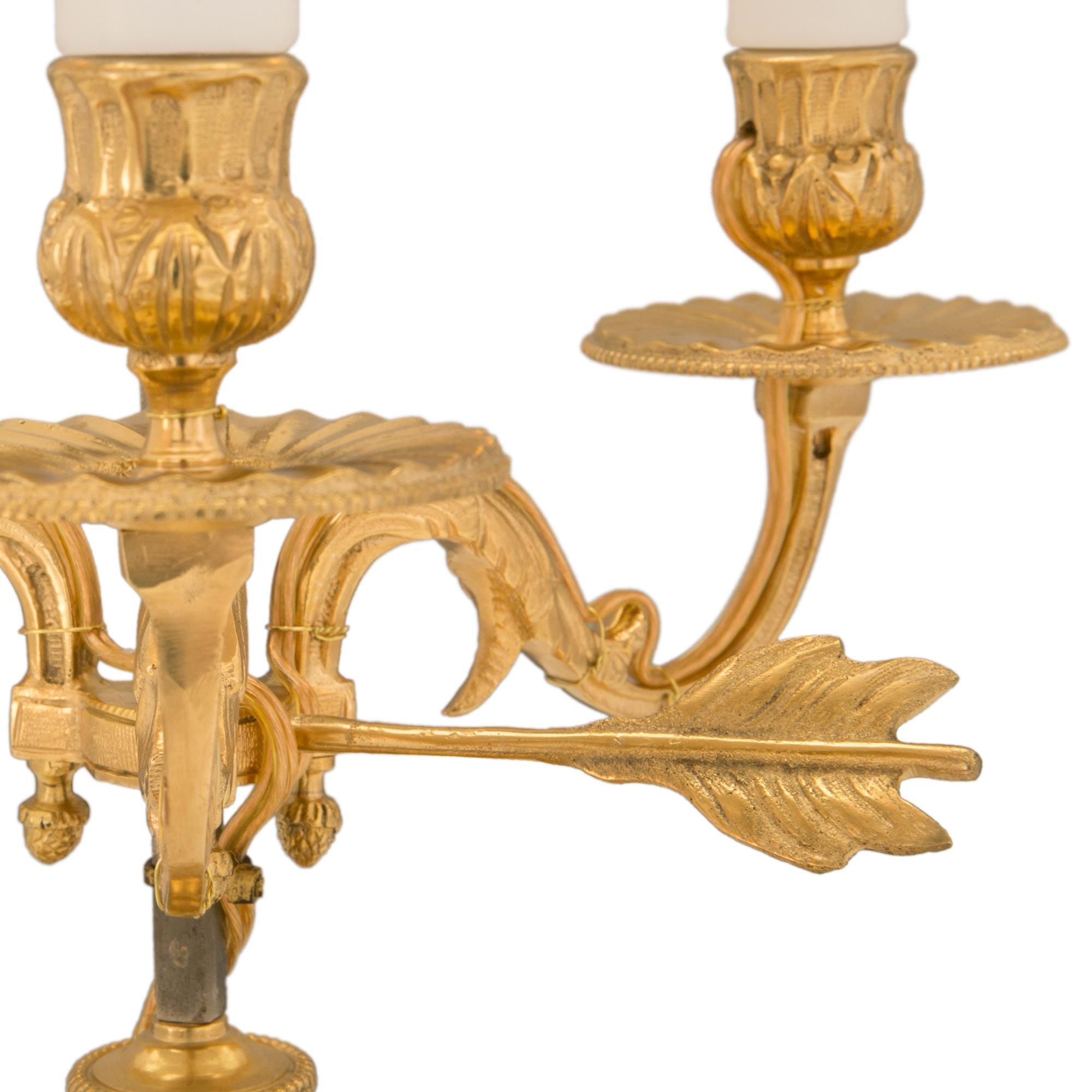 Pair of French 19th Century Louis XVI Style Ormolu and Tole Bouilotte Lamps For Sale 2