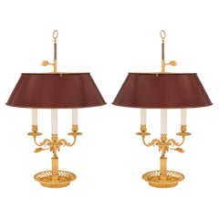 Pair of French 19th Century Louis XVI Style Ormolu and Tole Bouilotte Lamps