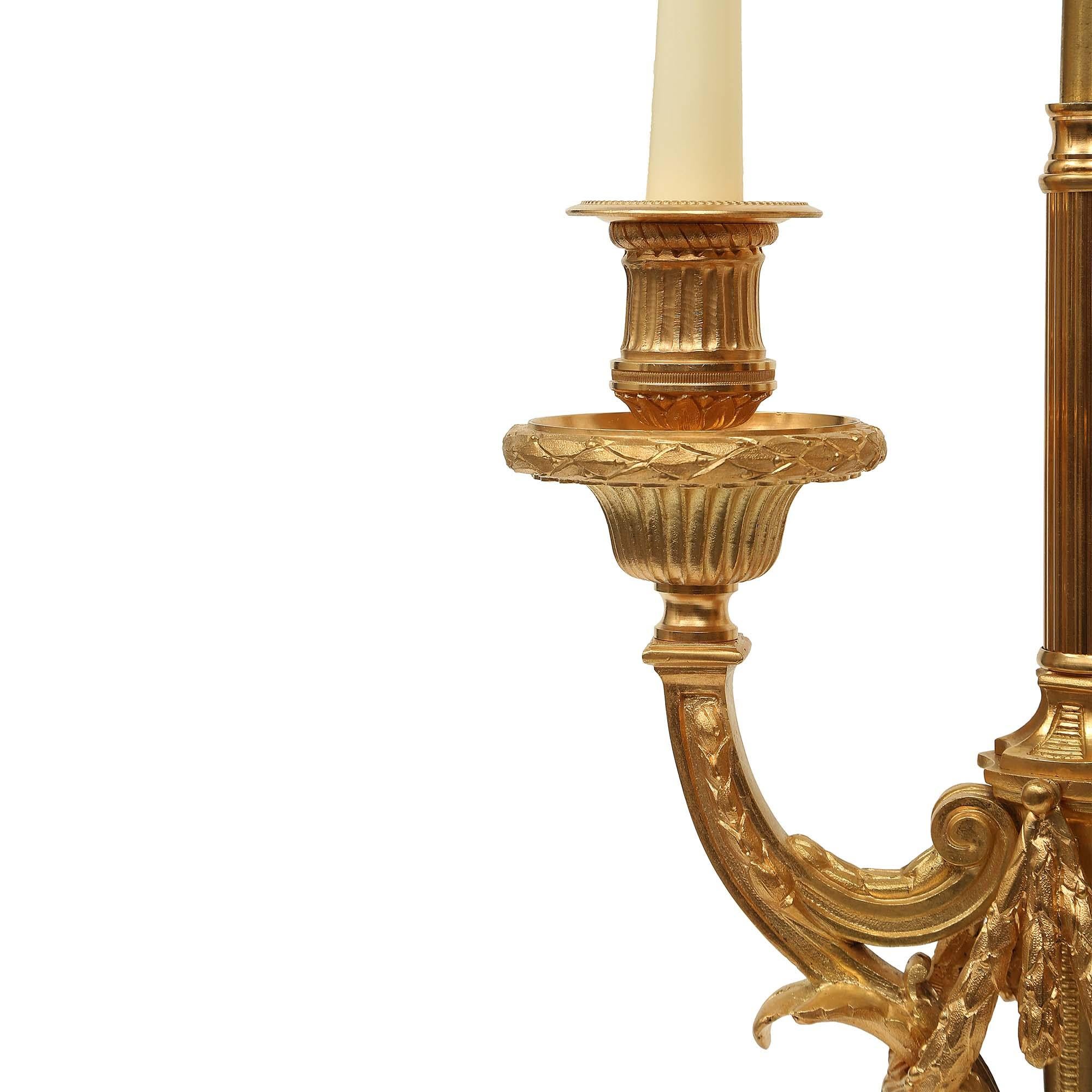 Pair of French 19th Century Louis XVI Style Ormolu Bouillotte Lamps 1