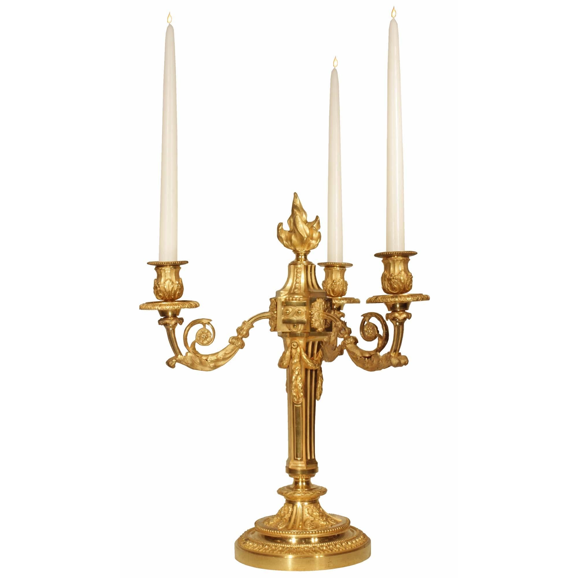 Pair of French 19th Century Louis XVI Style Ormolu Candelabras In Good Condition In West Palm Beach, FL