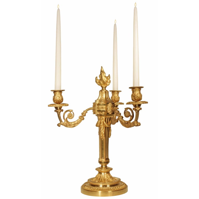 Pair of French 19th Century Louis XVI Style Ormolu Candelabras In Good Condition For Sale In West Palm Beach, FL