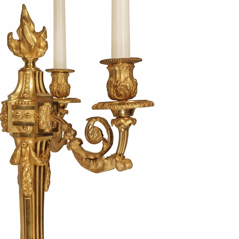 Pair of French 19th Century Louis XVI Style Ormolu Candelabras For Sale 1