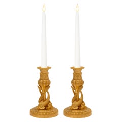 Pair of French 19th Century Louis XVI Style Ormolu Candlesticks