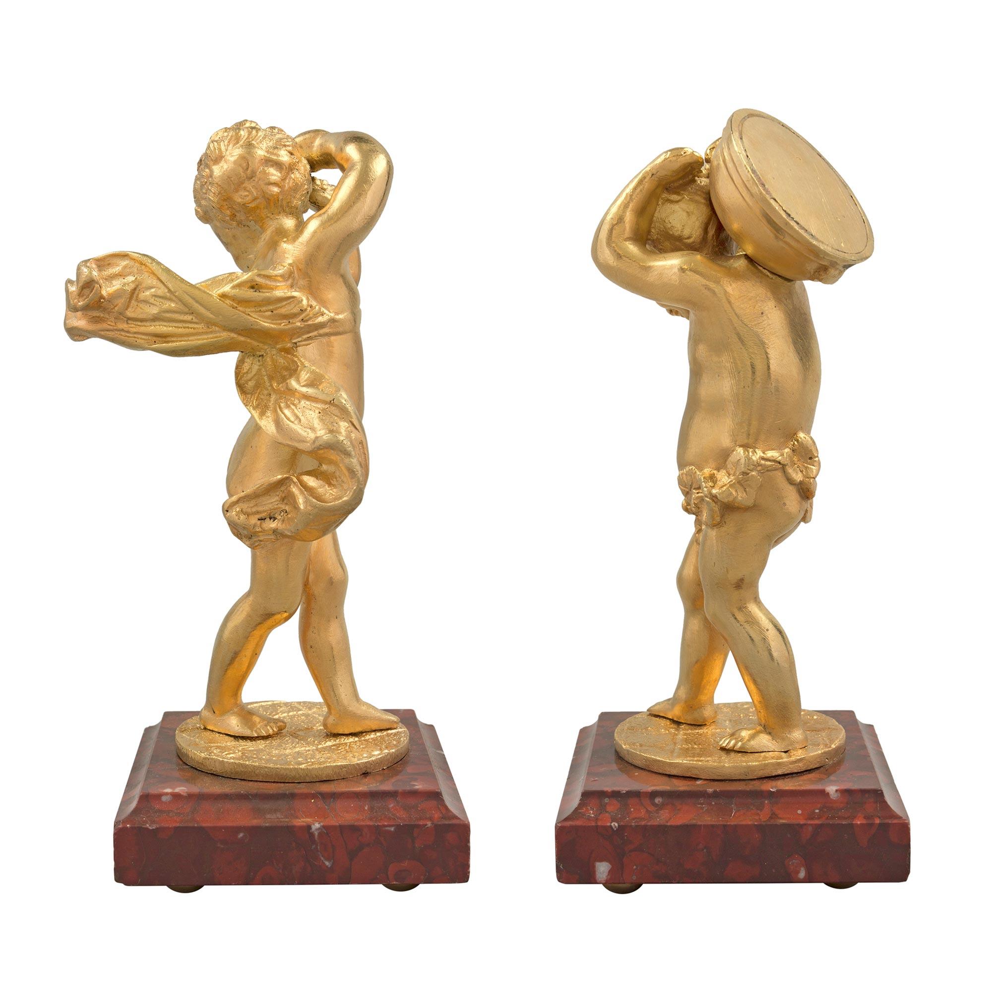 Pair of French 19th Century Louis XVI Style Ormolu Cherub Signed Statues For Sale 1