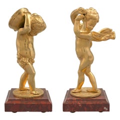 Pair of French 19th Century Louis XVI Style Ormolu Cherub Signed Statues