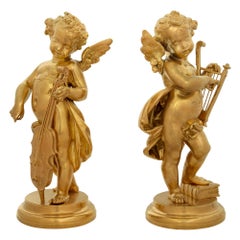 Pair of French 19th Century Louis XVI Style Ormolu Cherub Statues