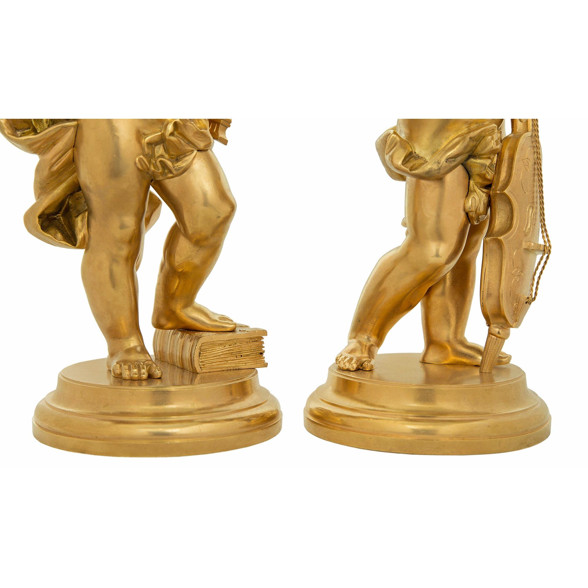 Pair of French 19th Century Louis XVI Style Ormolu Cherub Statues For Sale 3